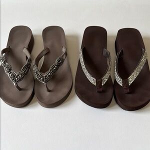 Two pairs of Elegant Brown Beaded Women's Sandals